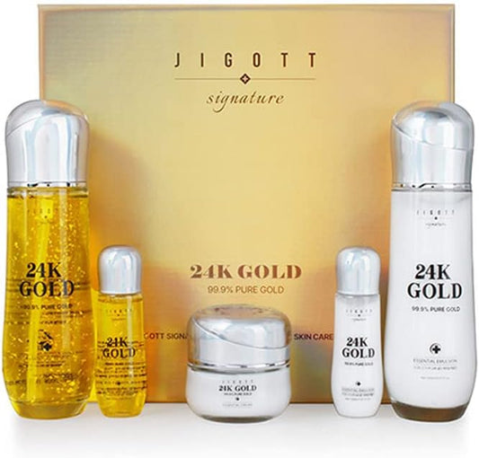 Signature 24K Gold Essential Skin Care 3 Set - Toner (150ml), Emulsion (150ml), Cream (50ml) - Korean Skincare for Healthy and Glowing Skin