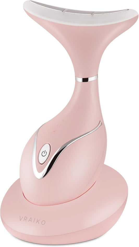 Iris Neck Face Massager, Pro Face Sculpting Tool with Charging Base, All-in-1 Facial Device for Enhanced Absorption, Radiance, Contouring, Elasticity, Home Facial Spa (Pink)