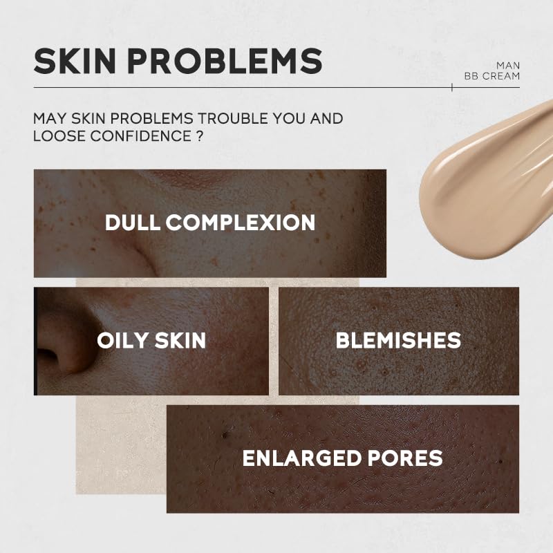 AKARY Hydrating Men BB Cream SPF 15 PA++, Full-Coverage Foundation&Concealer, Mens Face Moisturizer Cream Evens Skin Tone, Oil Control and Cover Flaws, Natural Finish for All Skin Types, Light 160