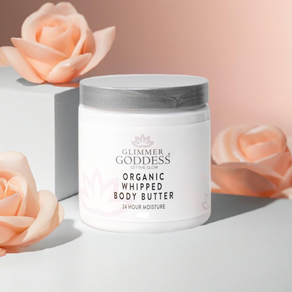 Glimmer Goddess Organic Whipped Body Butter for Women - Moisturizer Cream with Shea & Cocoa Butter, Almonds & Coconut Oil - Caribbean Breeze, 8oz