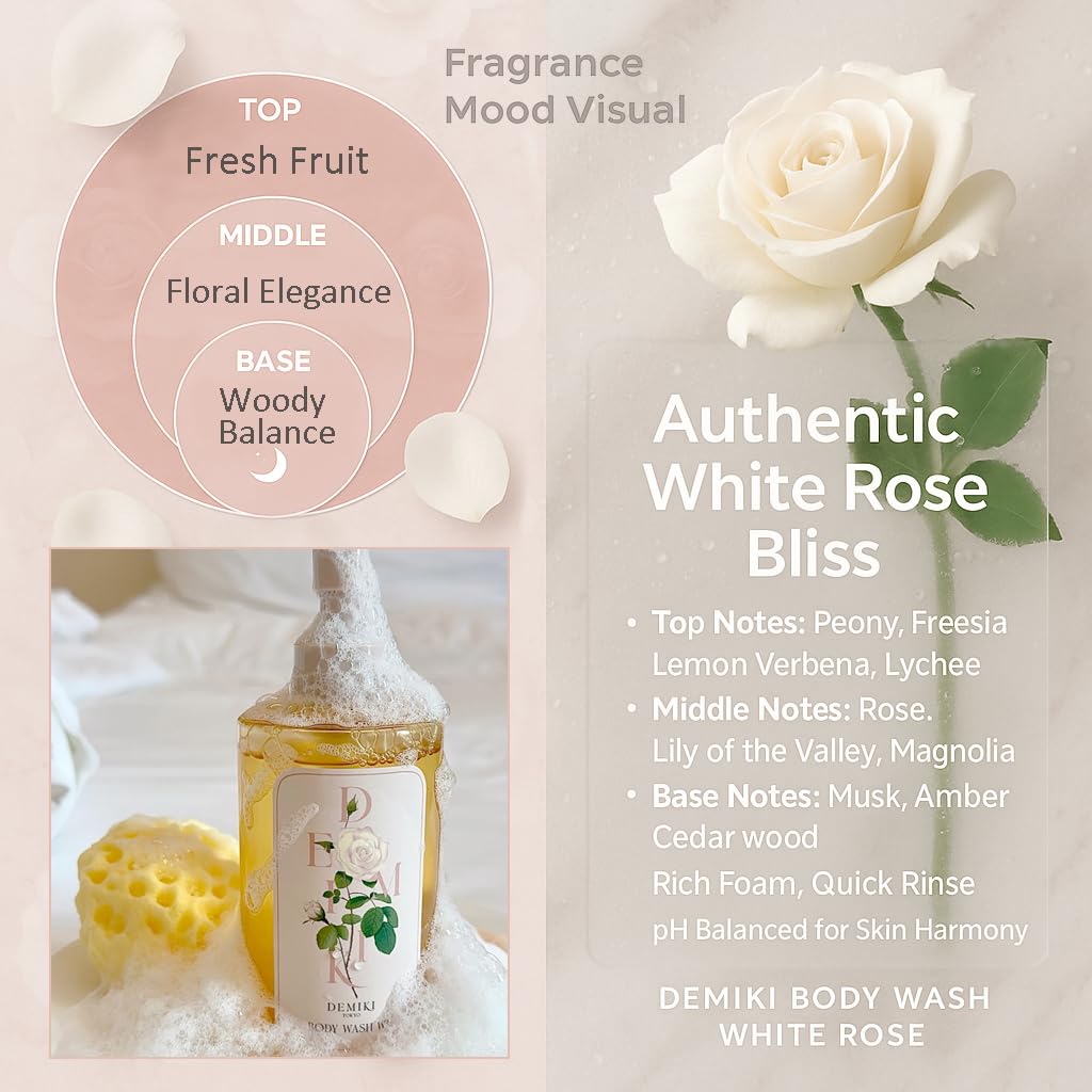 Shower Gel Body Wash for Women, Hydrating Body Wash with White Rose Scent, Moisturizing for Sensitive & Dry Skin, Winter Care, Sulfate-Free, Paraben-Free, Dye-Free, 10 fl oz