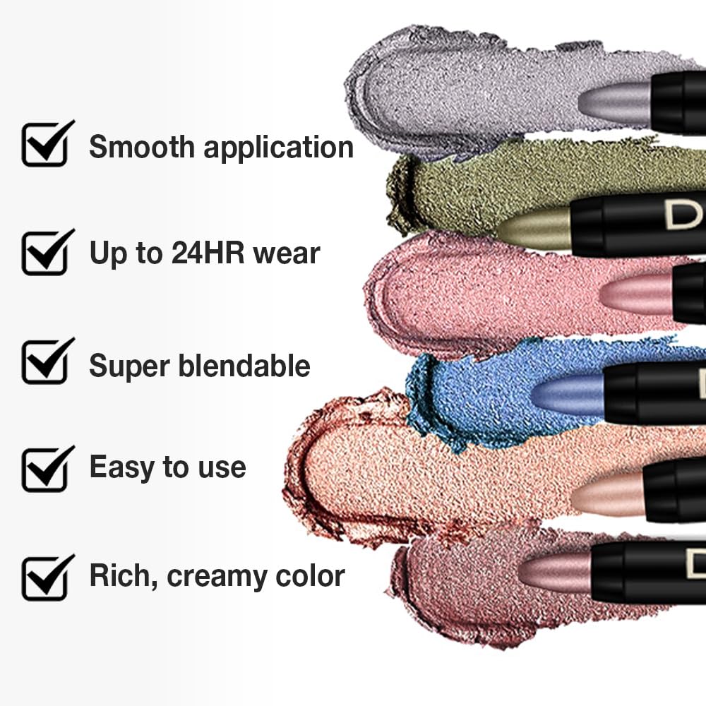 Kaely 8Pcs Cream Eye Shadow Sticks Set, Matte Shimmer Eyeliner Pencil Eyeshadow Palette Makeup, Eye Highlighter Brightener Stick for Older Women Waterproof Pigmented, sombras para ojos, New-11