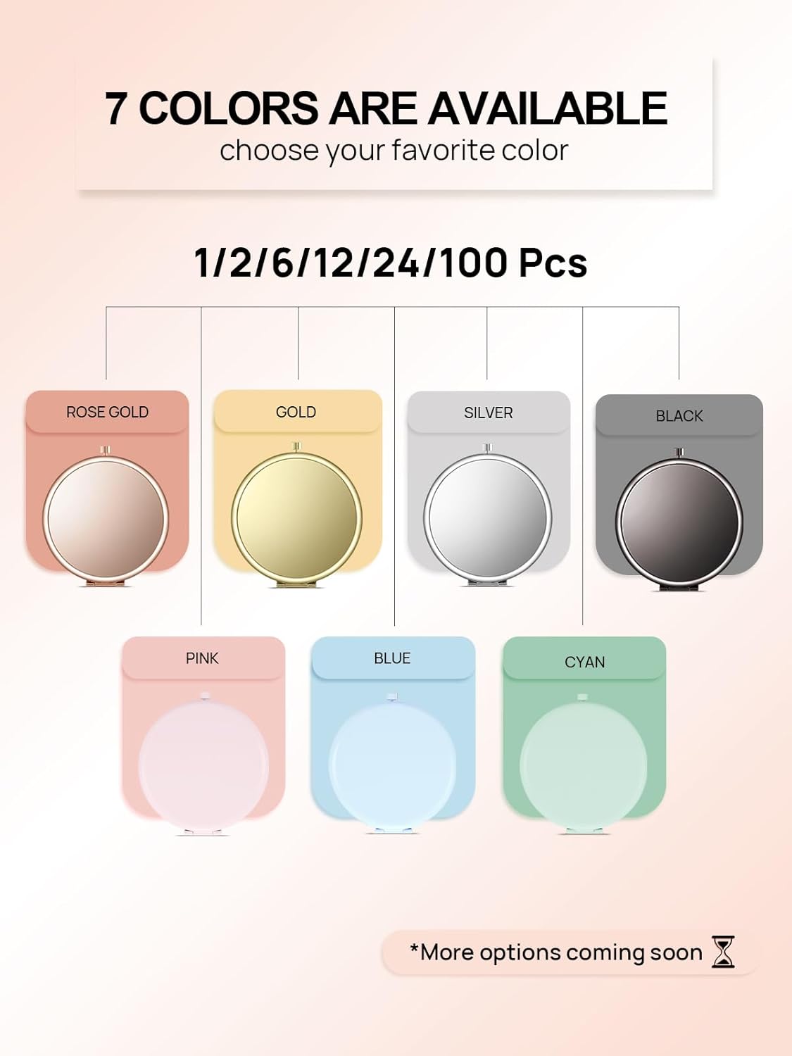 Compact Mirror Bulk, Set of 2 Double-Sided 1X/2X Magnifying Purse Pocket Makeup Mirrors(Round, Pink Marshmallow)