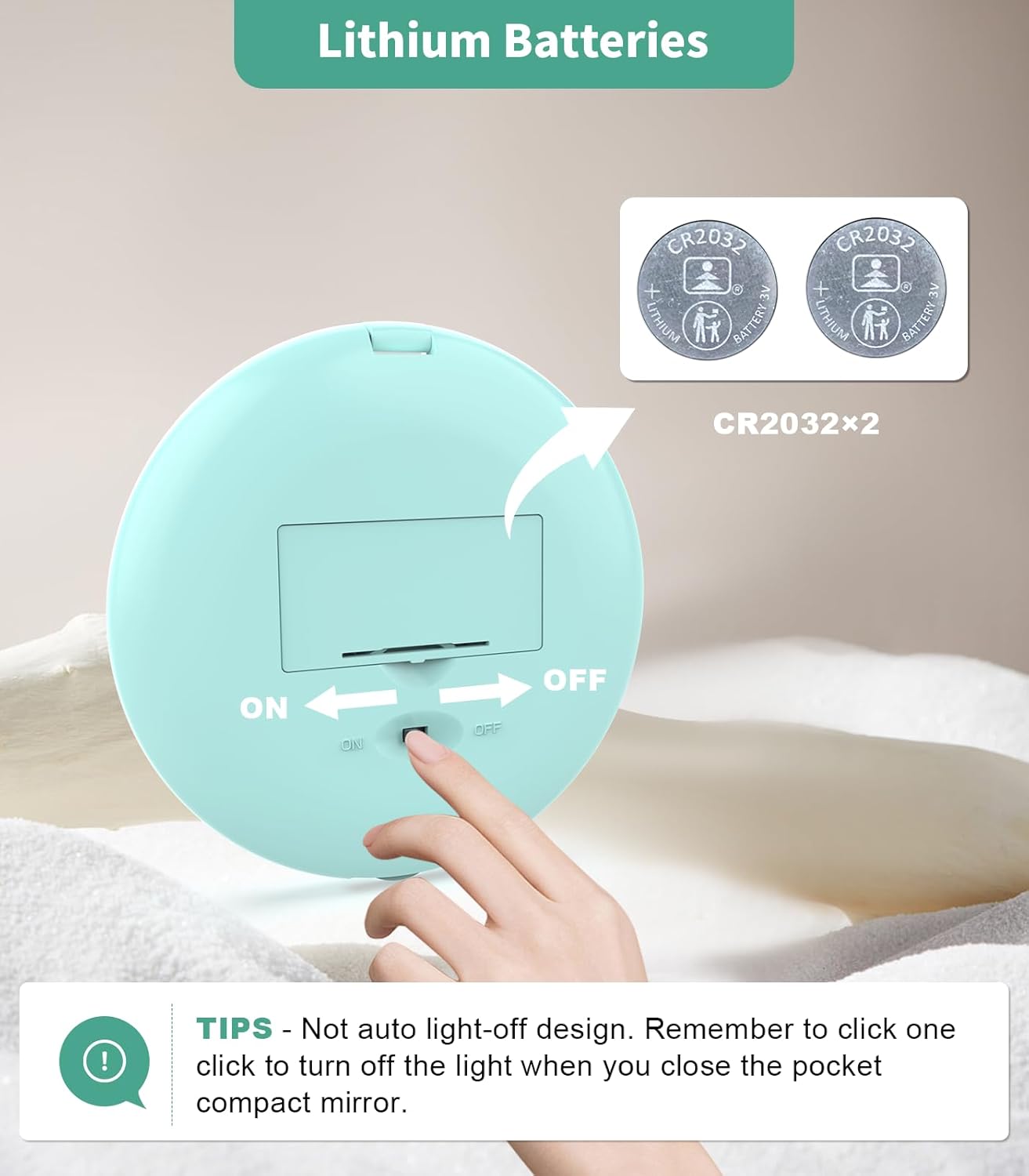 WOBSION LED Lighted Travel Makeup Mirror, 1x/10x Magnification, Compact, Portable for Handbag, Purse, Pocket, 3.5 inch Illuminated, Folding, Handheld, 2-Sided, Round, Cyan