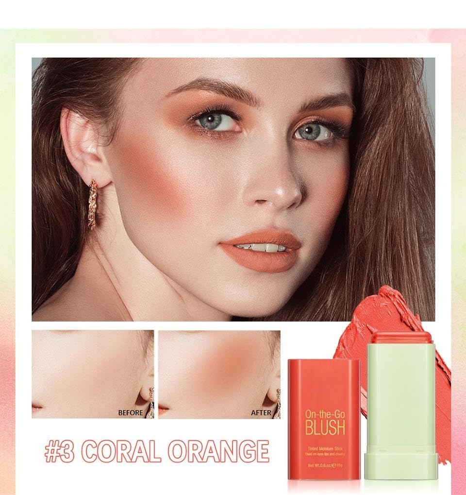Blush Rare Beauty Liquid Blush Cream Blush Stick For Cheeks Natural Blendable Powder Blusher Stick On The Go Blush Brushes For Makeup Cheeks,Natural Waterproof, Long Lasting (orange)