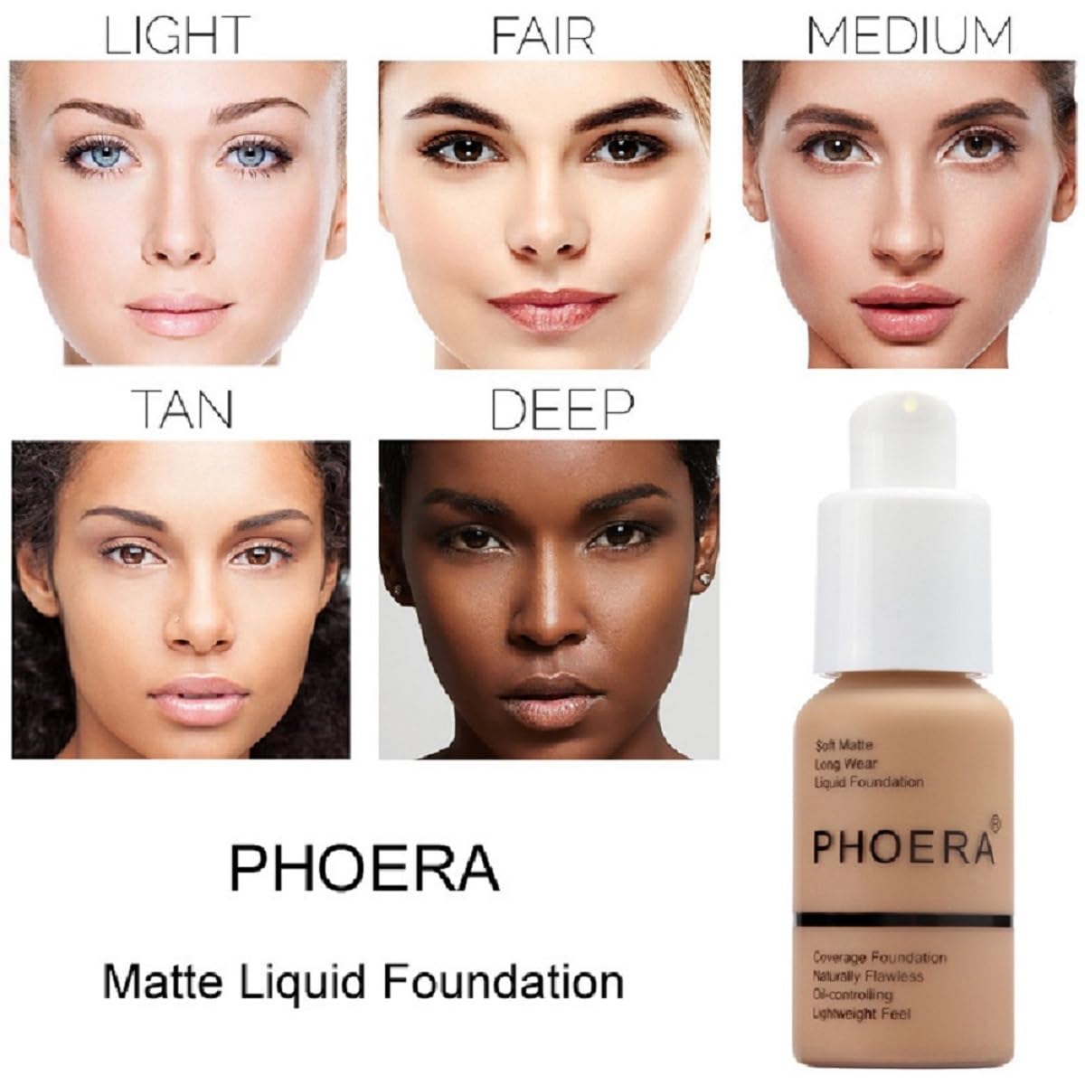 2Pack PHOERA Foundation,Flawless Soft Matte Liquid Foundation Oil Control Concealer Waterproof 24 Hour Foundation Makeup。 (109-Mocha)