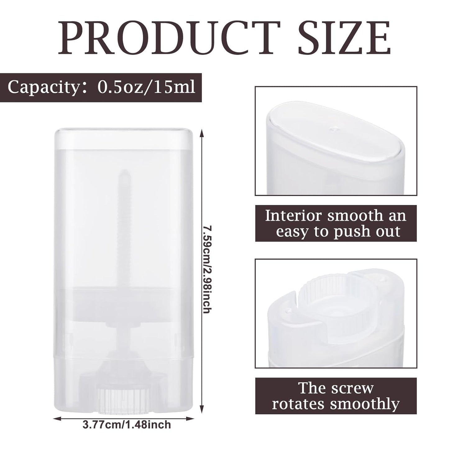 Wesiti 100 Pcs Plastic Empty Deodorant Containers 1/2 oz Travel Deodorant 15ml Refillable Containers Tubes Oval Lip Balm Tubes for Lip Balm DIY (Clear)