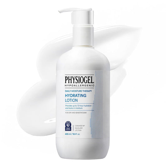 Physiogel Daily Moisture Therapy Lotion for Dry Skin, Body Lotion with Shea Butter, 72HR Hydration + Skin Barrier Repair, Lightweight Family Moisturizer, Fast Absorbing, Unscented, 13.5 fl.oz.