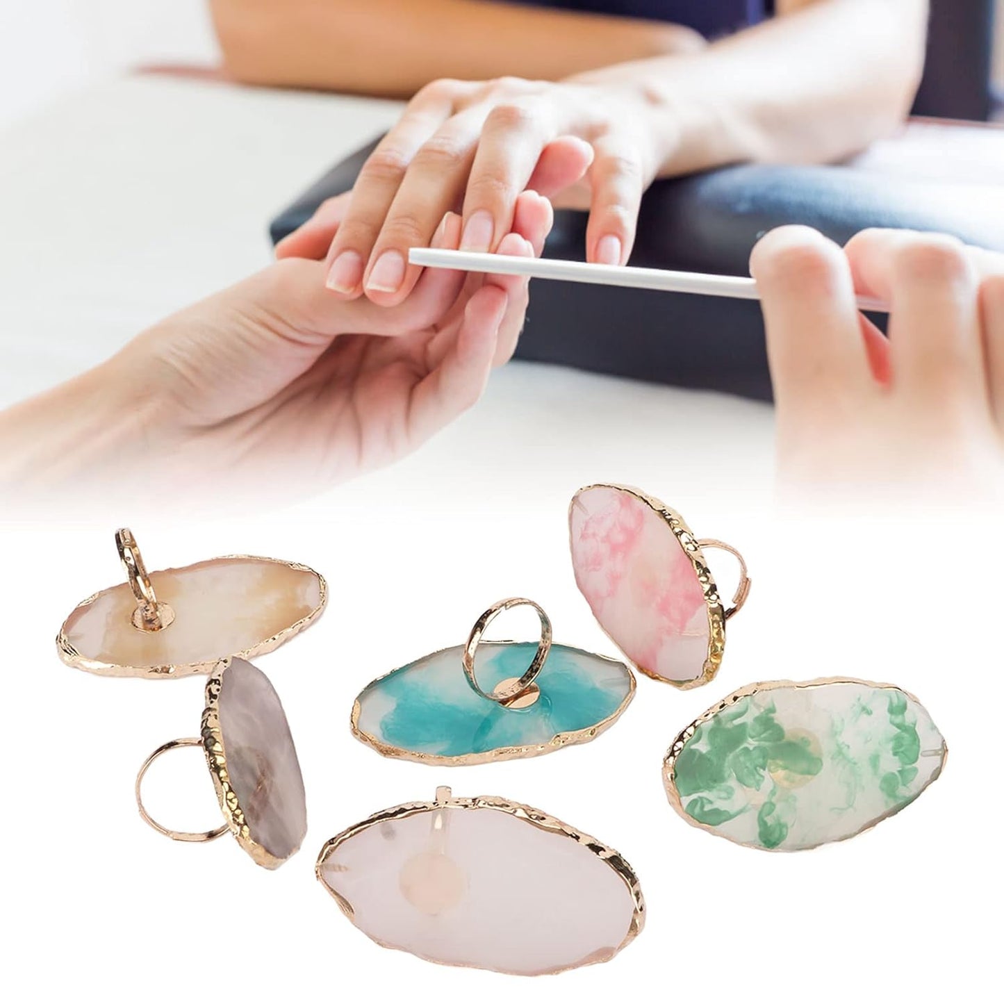 Nail Art Palette, 6pcs Wearable Soft Resin Nail Art Palette Ring, Resin Nail Art Palette Compatiable for Make-Up Beginners and Make-Up Schools