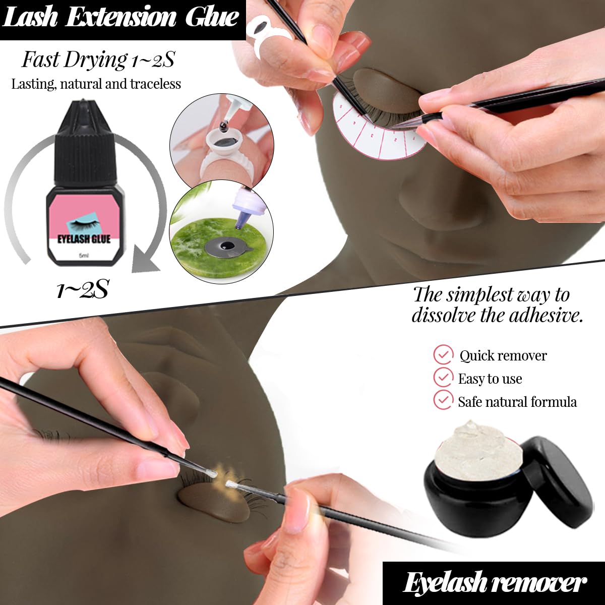 Lash Extension Kit Eyelash Practice for Beginners Professional Set with Mannequin Head Removable Eyelids USB Fan Spraye Individual False Lash Eyelash Strips Shampoo Brush Supplies Storage box