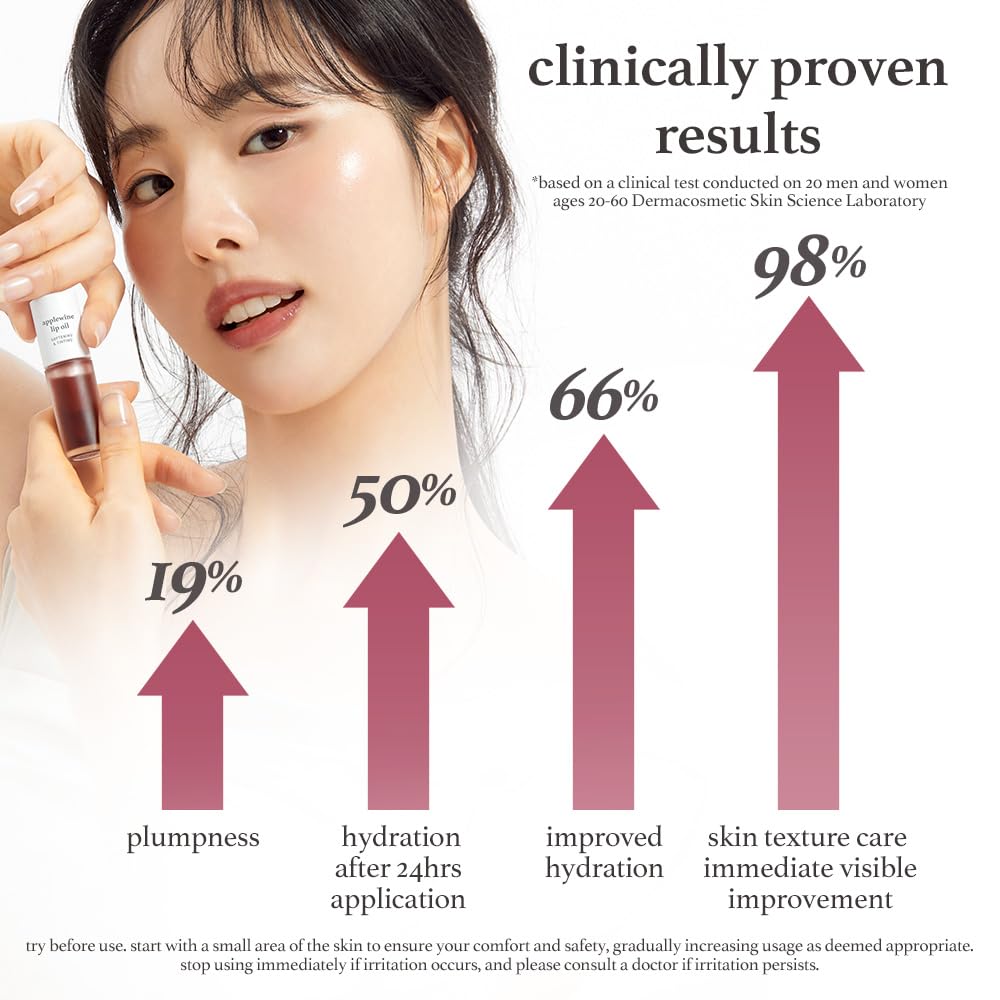 NOONI Korean Lip Oil - Applewine | Long-Lasting, Moisturizing, Plumping, Revitalizing for Dry Lips, Waterproof, No Peel Off, Hydrating, Nourishing Crystal Clear, 0.12 FL Oz