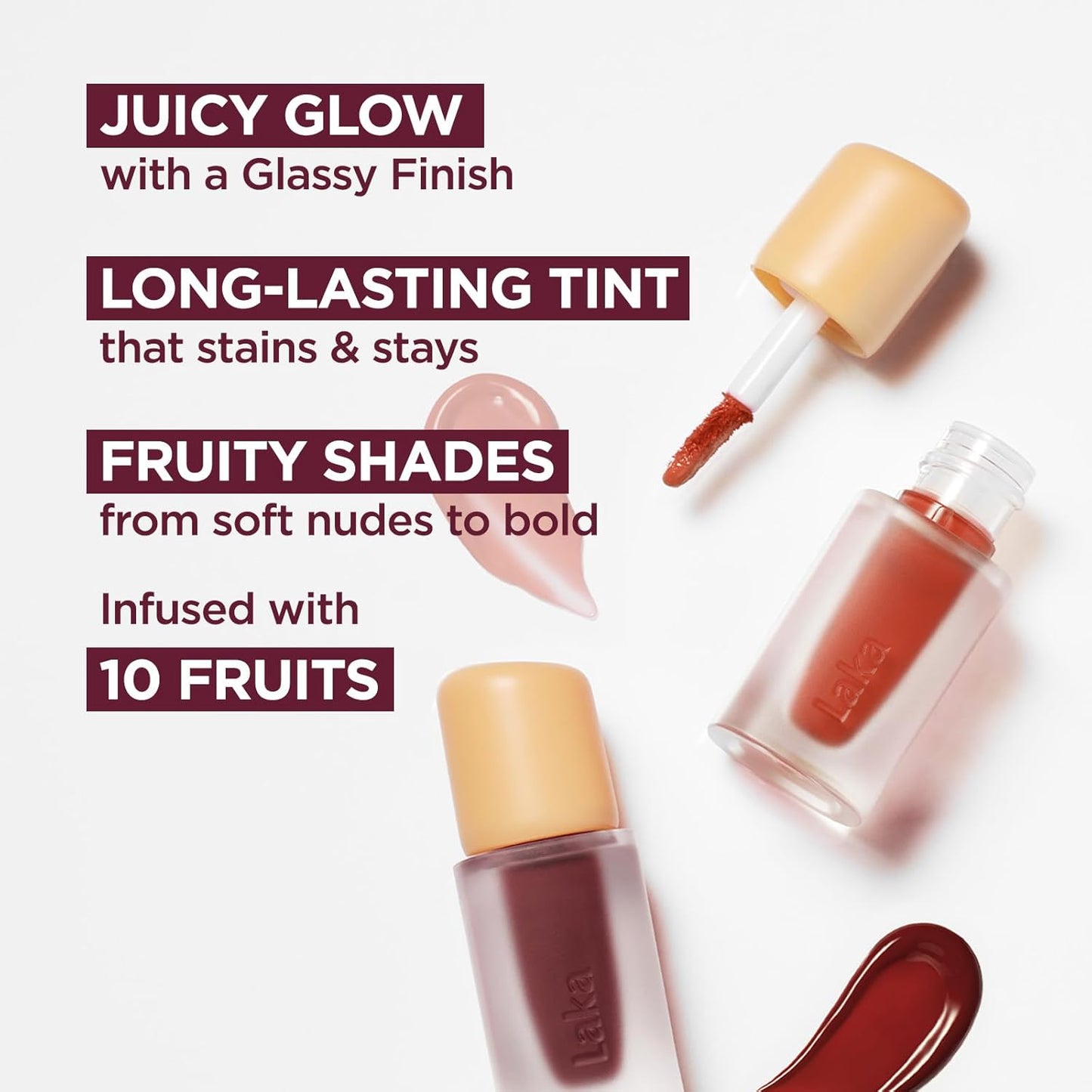 Laka Fruity Glam Lip Tint Mini, Glowing Lip Stain with Wide Color Spectrum, Hydrating & Lightweight Texture, Long-Lasting Bold Stain, Non-Sticky, Vegan, K-Beauty (#123 Unsweet Berry)