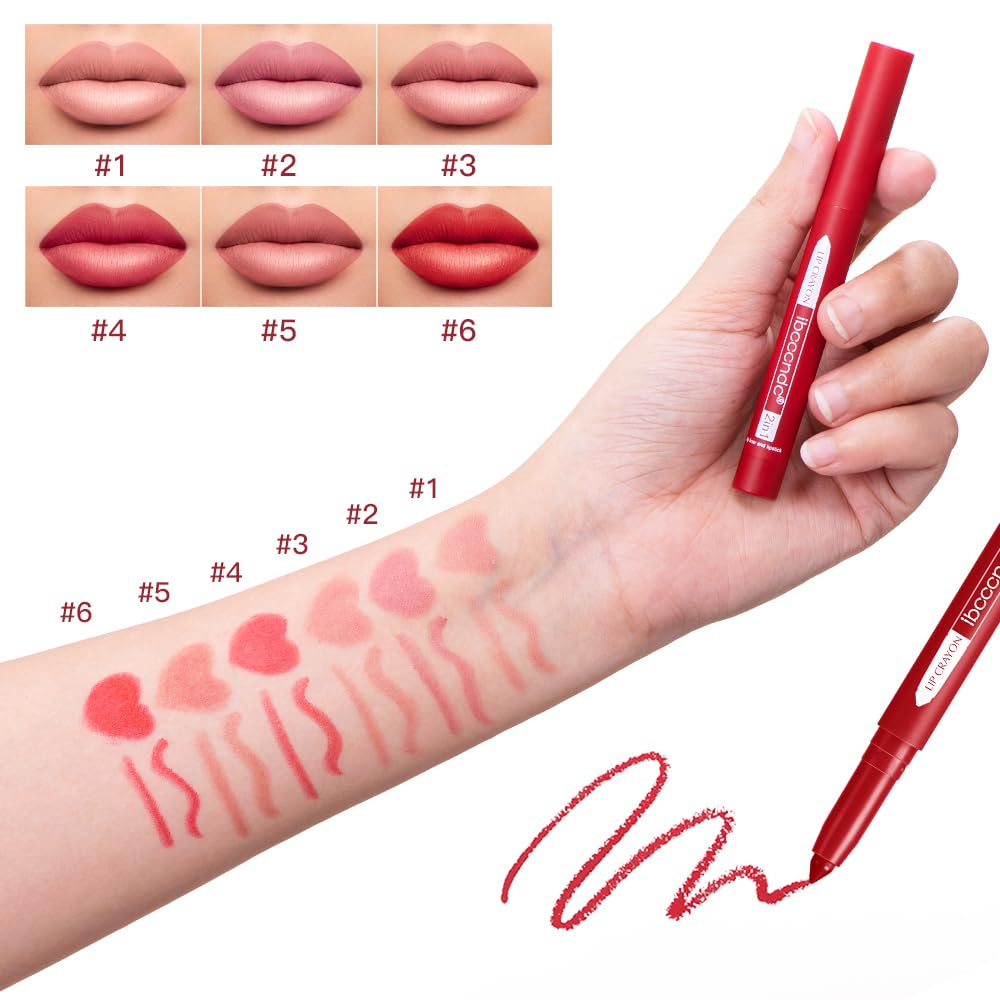 ibcccndc 6PCS Lip Liner and Lipstick Set - High Pigmented Creamy Matte Lip Liner Pencil Set for Girls and Women, Lip Makeup Gift Sets - Includes Nude and Red Lip Liners, Waterproof Formula (A)