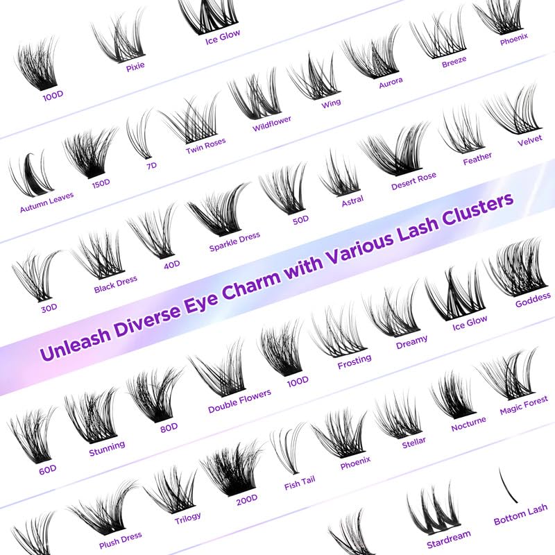 Lash Extension Kit DIY Lash Clusters Kit Eyelash Extensions Individual Lashes Extensions with (Bond,Seal,Tweezers,Remover,168Pcs,Nocturne,8-16)