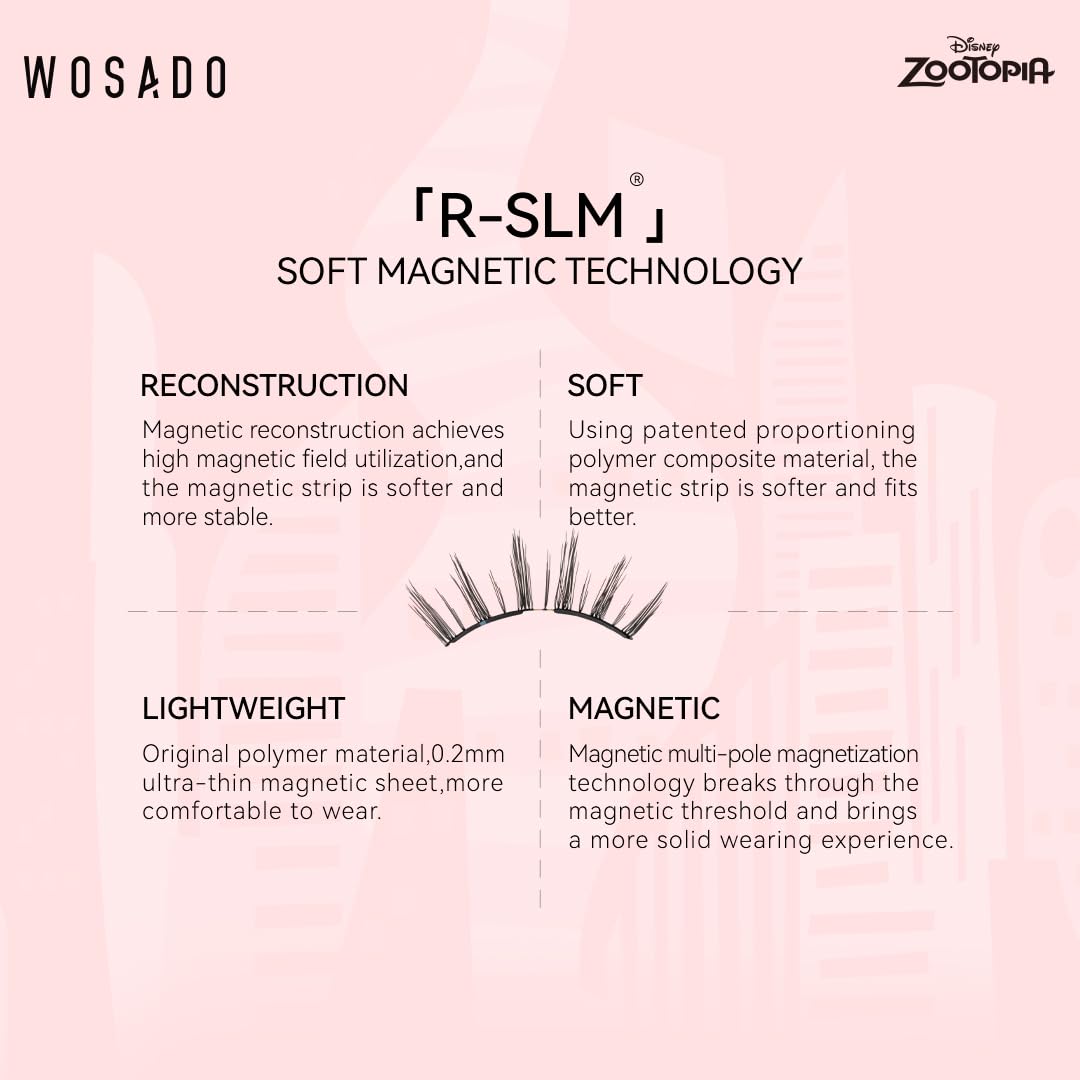 WOSADO×Disney Soft Magnetic Eyelashes Kit with Applicator, Gazelle Reusable Glue-free Wispy Magnetic Lashes, Cruelty-free False Lashes, Waterproof, Lightweight, Suit for Heavy Makeup