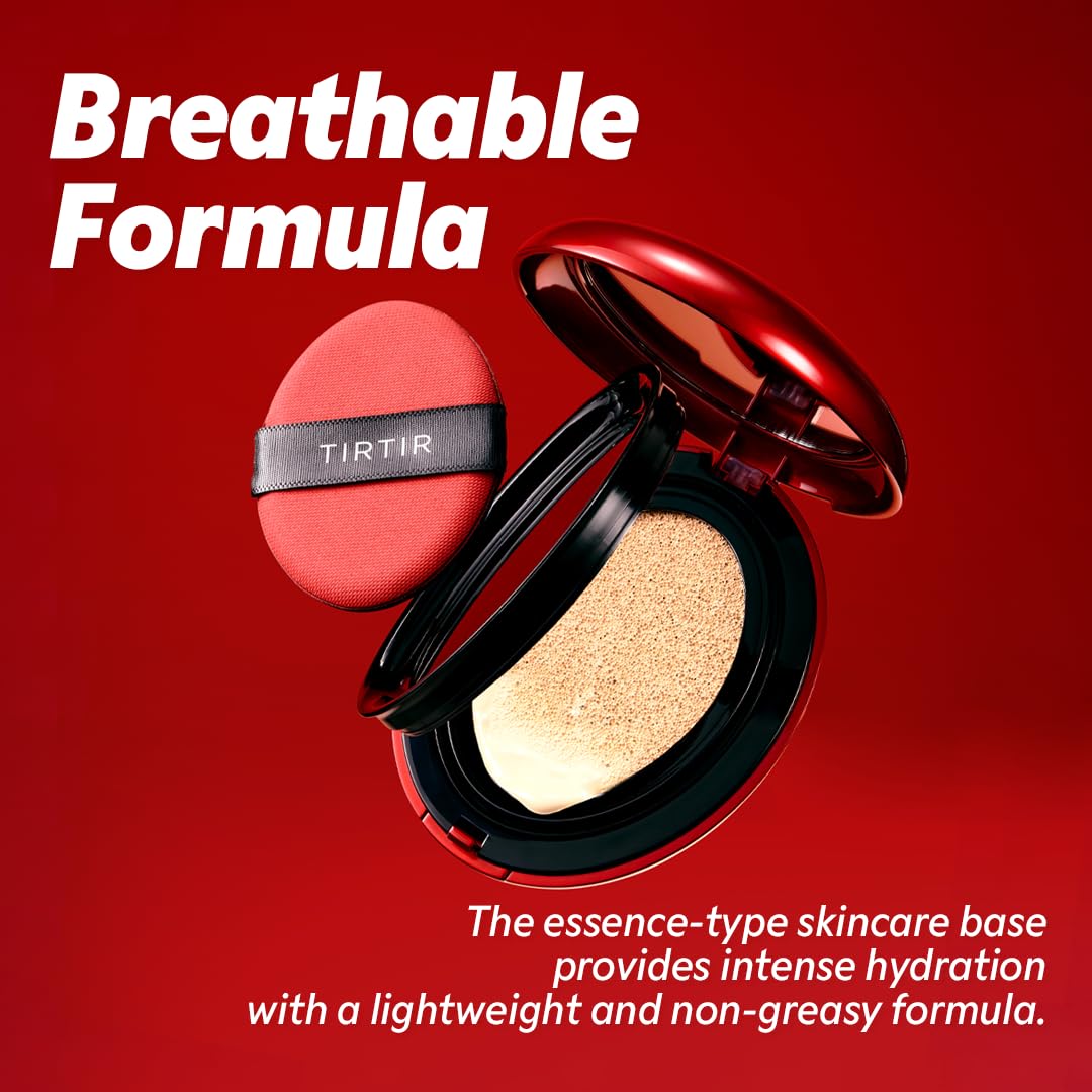 TIRTIR Mask Fit Red Cushion Foundation | Full coverage, Weightless, Skin fit, Satin Glow Finish, Korean Makeup BB Foundation, beauty, Tattoo cover up, Buildable (#27N Camel, 0.63 Fl Oz)