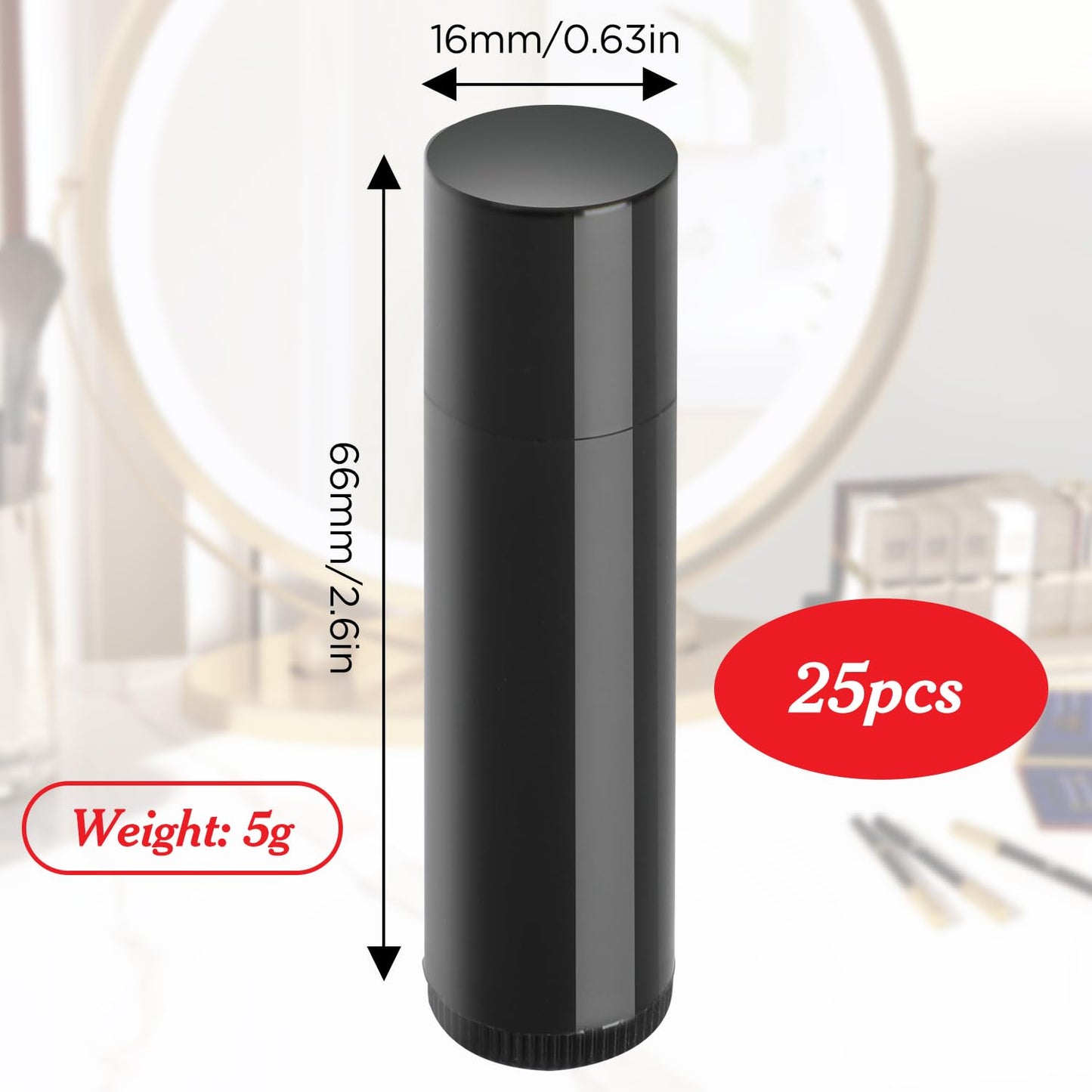 25PCS 5.5g Empty Lip Balm Tubes, Plastic Lip Balm Gloss Containers, Refillable Rotatable Deodorant Containers for DIY Lip Gloss Balm, Lipsticks, Solid Perfume, Black