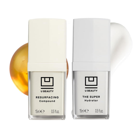 U Beauty - The U Beauty Duo - Resurfacing Compound & SUPER Hydrator Set - Vitamin C & E, Retinol, Hyaluronic Acid - Moisturizing Face Serum Duo for Smooth, Hydrated and Softer Skin, Set of 2 0.5 fl oz