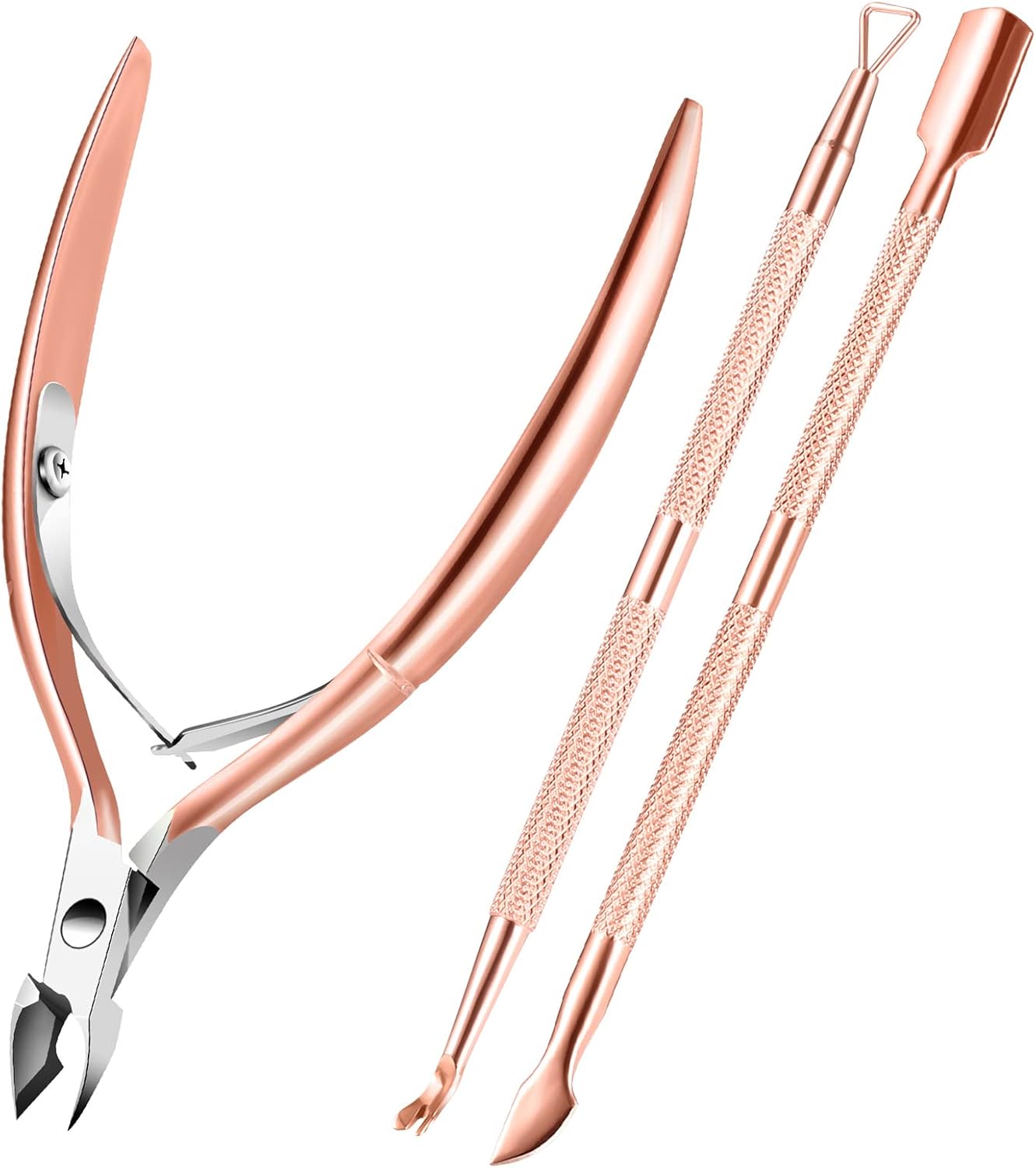 Cuticle Trimmer Cuticle Remover with Cuticle Pusher, XUNXMAS Professional Stainless Steel Durable Pedicure Manicure Tools Cutter Nipper Scissor Clipper for Fingernails and Toenails Rose Gold