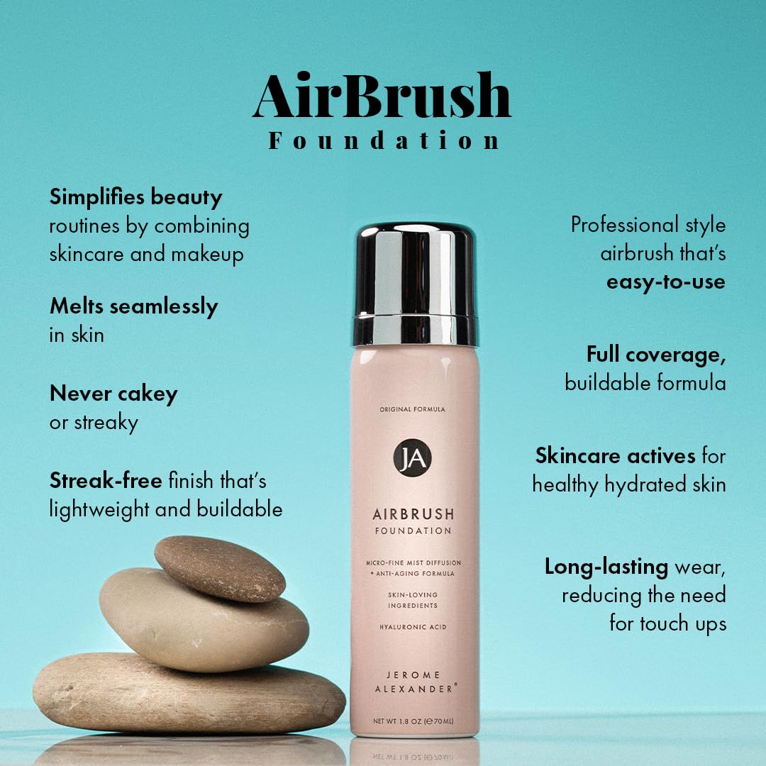 MagicMinerals AirBrush Foundation by Jerome Alexander – 2pc Set with Airbrush Foundation and Kabuki Brush - Spray Makeup with Anti-aging Ingredients for Smooth Radiant Skin - Warm Beige