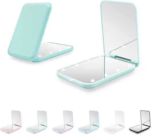 Compact Mirror, 1X/3X Magnification LED Pocket Mirror with Nternal BIattery, Mini Mirror for Purse, Pocket,Travel and Present (Mint Green)