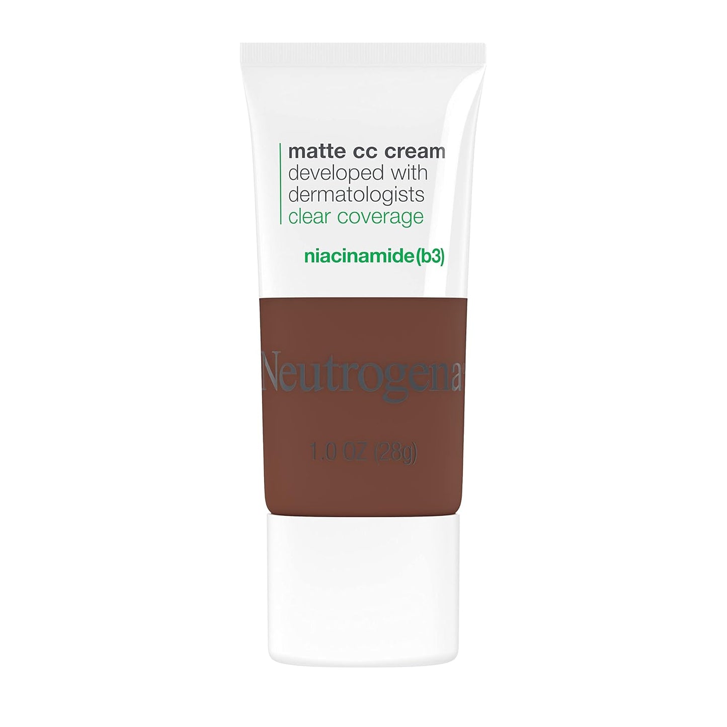 Neutrogena Clear Coverage Flawless Matte CC Cream, Full-Coverage Color Correcting Cream Face Makeup with Niacinamide (b3), Hypoallergenic, Oil Free & Fragrance Free, Umber, 1 oz