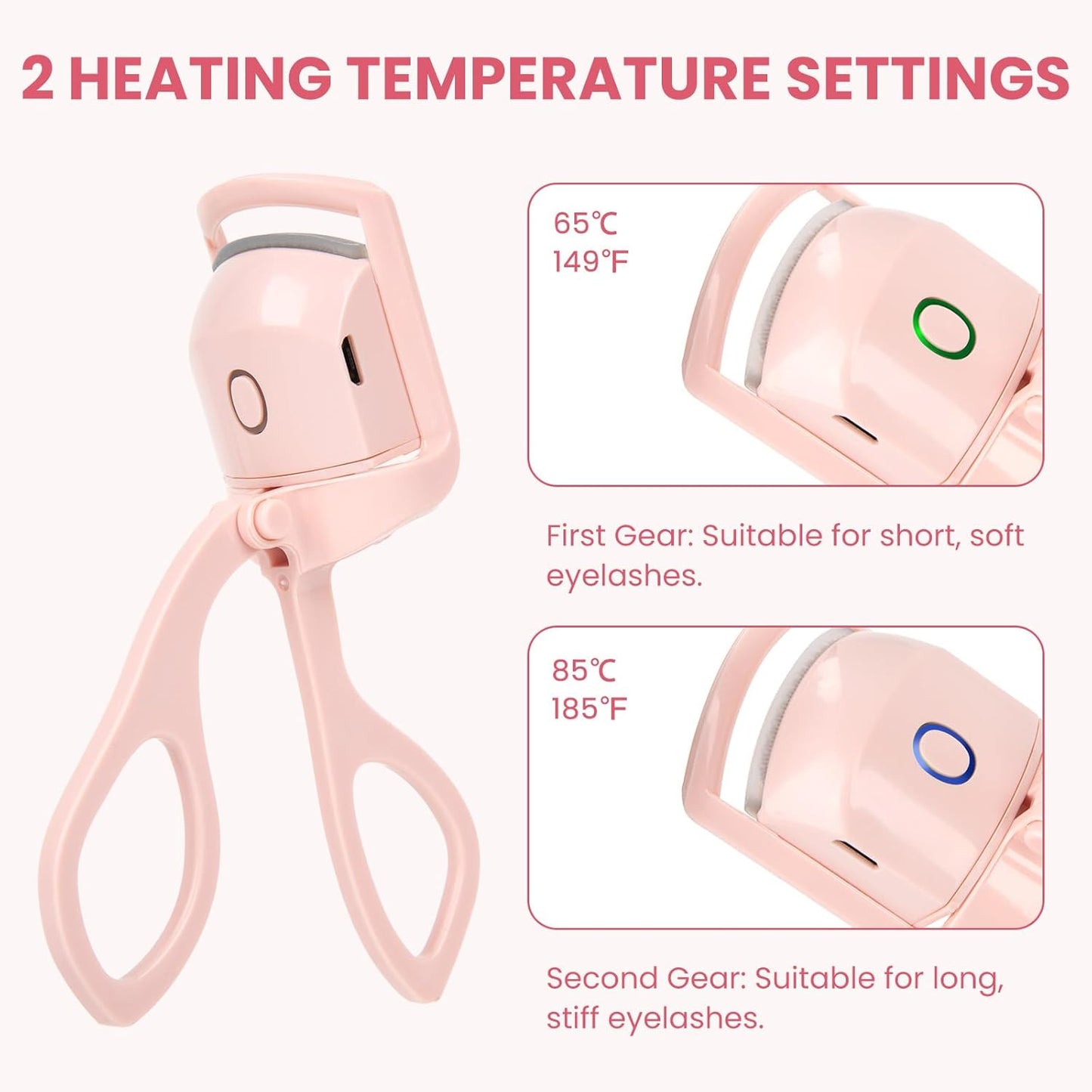 Electric Heated Eyelash Curler for Women – USB Rechargeable Heated Lash Curler with Quick Heat-Up, Multi-Temp Settings, 24H Natural Curl, Anti-Scald Silicone, Portable Makeup Tool, Pink