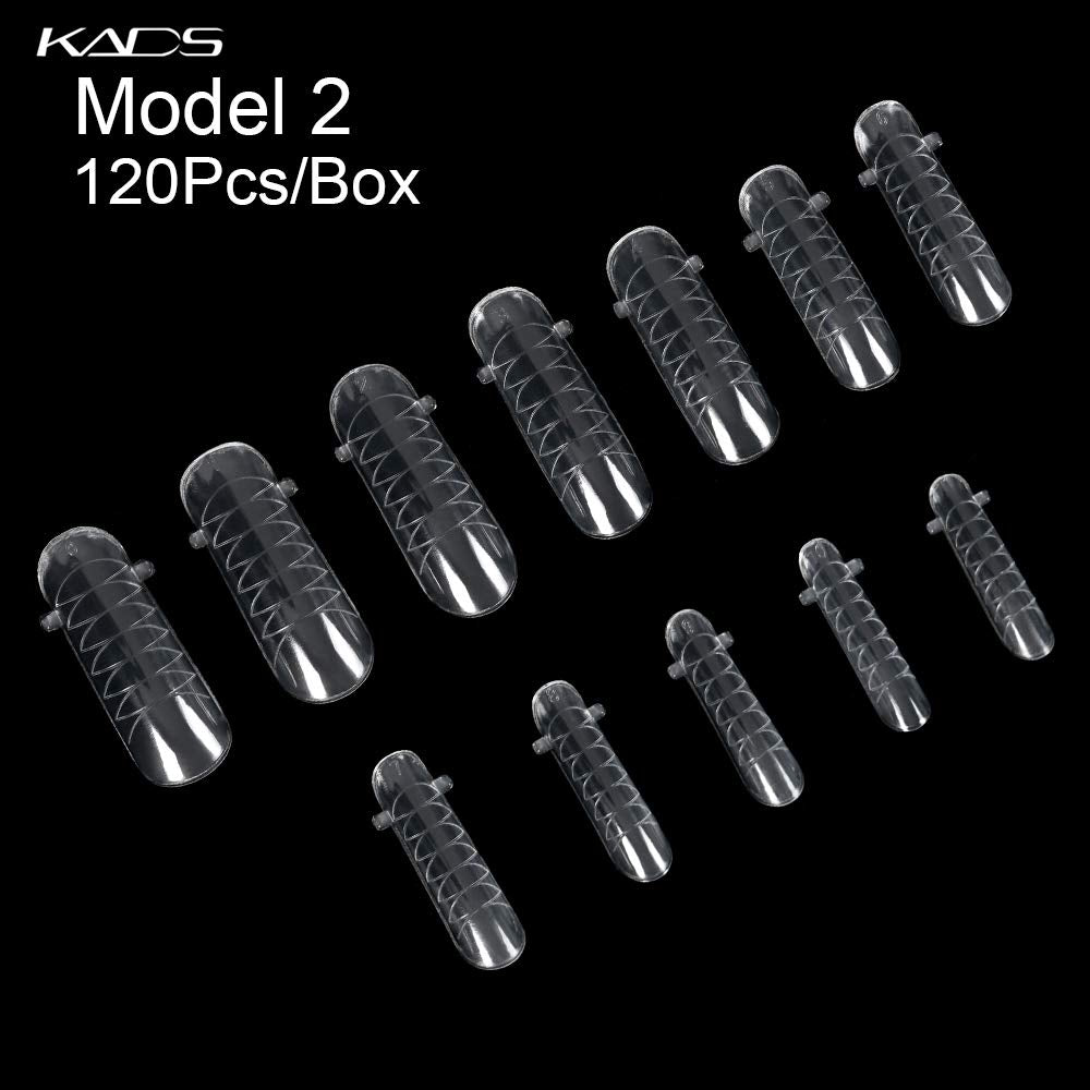 KADS 120PCS Clear Full Cover Dual Nail System Form UV Gel Acrylic Nail Art Mold Artificial Nail Tips with Scale for Extension (MODEL 2)