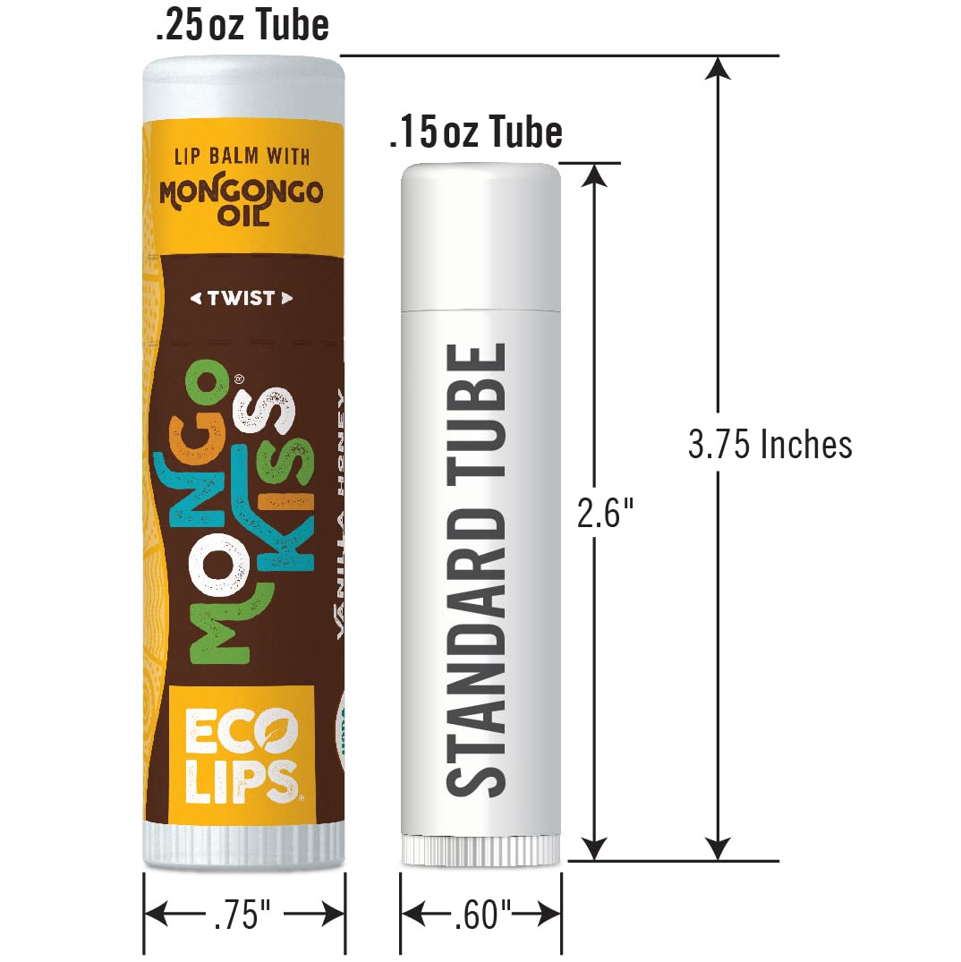 Eco Lips Mongo Kiss Organic Lip Balm 4 Pack Peppermint, Pomegranate, Vanilla Honey, Black Cherry - 100 Percent USDA Organic - Soothe, Moisturize Dry, Cracked and Chapped Lips - Made in USA