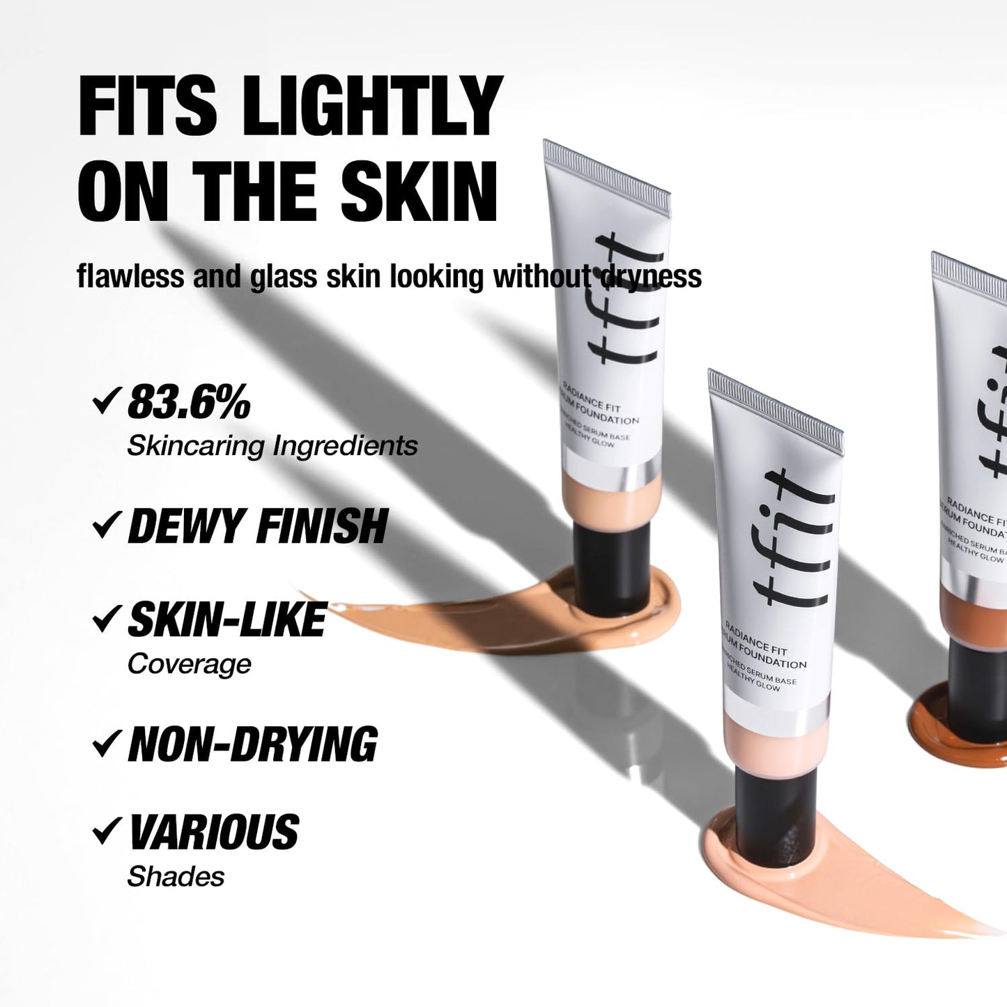 TFIT Radiance Fit Serum Foundation - Flawless Coverage, Dewy finish, Long-lasting Waterproof and sweatproof,Lightweight,Creamy Natural,1.05 Oz. (N4.5 Camel, 1.05 Oz.)