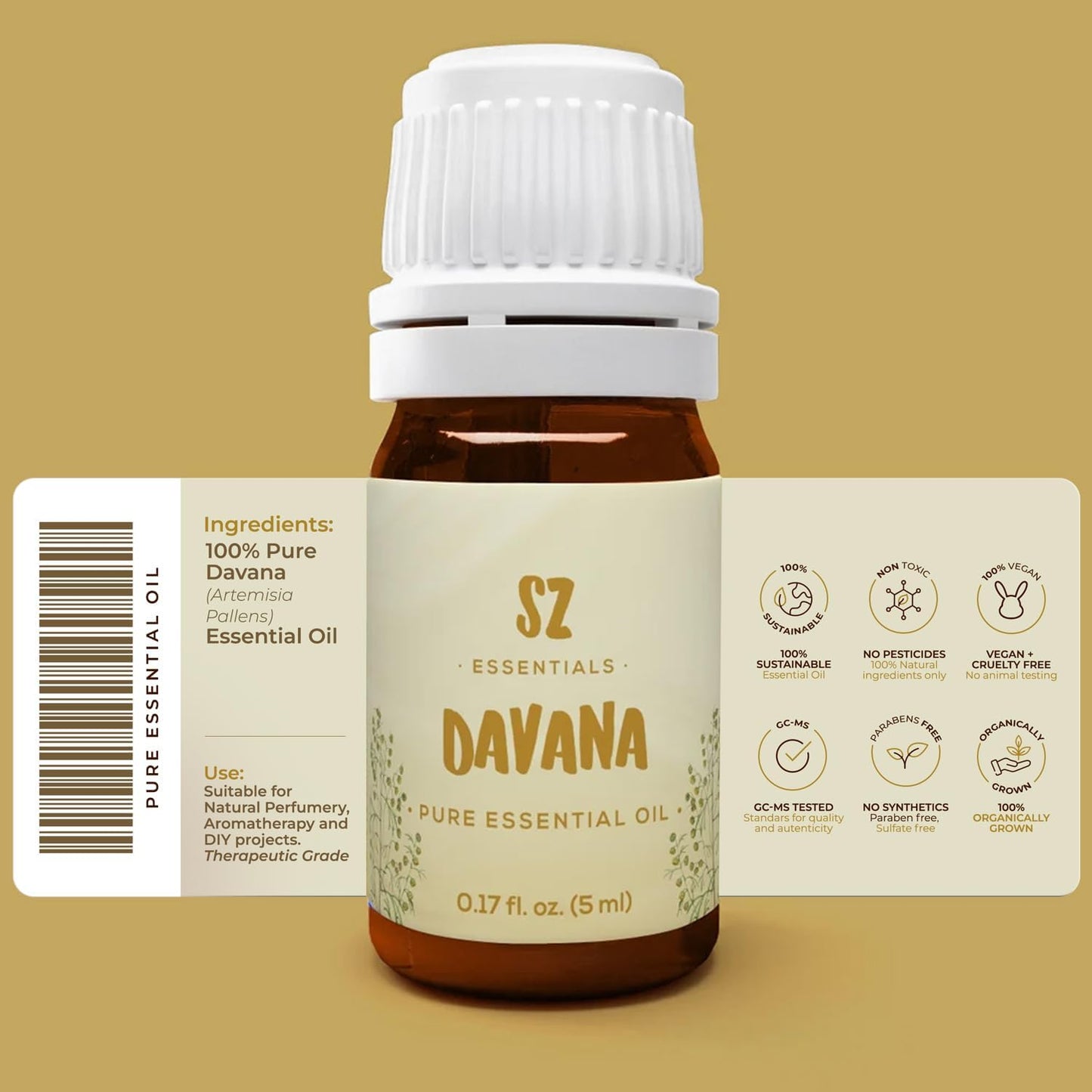 Davana Essential Oil - 100% Pure & Undiluted - Extracted from Artemisia Pallens- Sweet and Sour, Dried-Fruity, and Watermelon-Like Aroma Therapeutic Grade & Vegan - 0.17 oz (5 ml)
