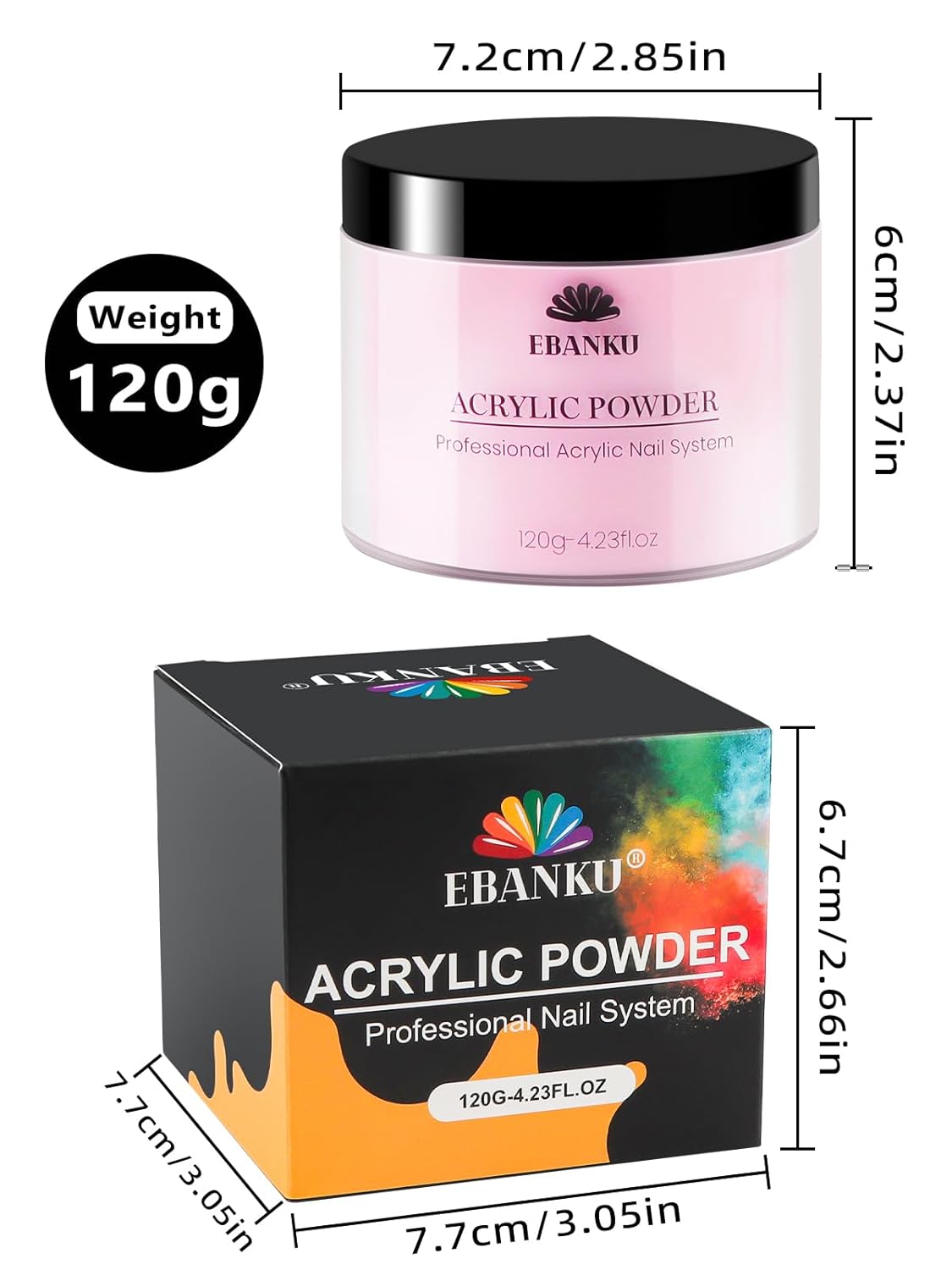 Pink Acrylic Powder, EBANKU 120g/4.23oz Cover Pink Nail Acrylic Powder Large Capacity Professional Acrylic Nail Powder for Nail Extension, Nail Carving, Long-Lasting, No Nail Lamp Needed