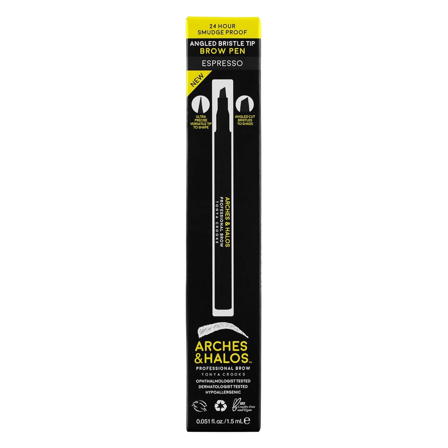 Arches and Halos Angled Bristle Tip Waterproof Brow Pen - Water Based and Smudge Proof Eyebrow Pencil - Extended Wear - Espresso - 0.051 oz