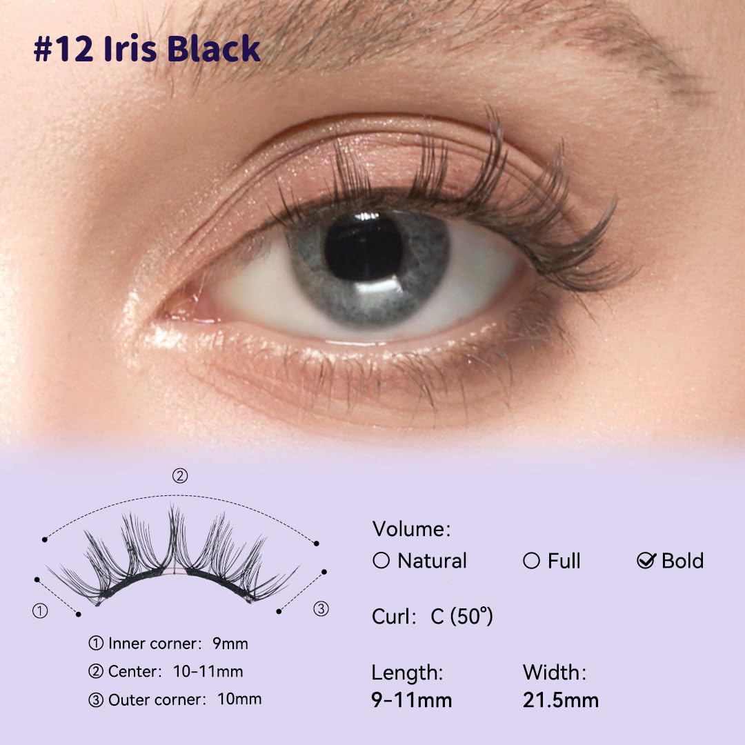 Soft Magnetic Eyelashes Kit with Applicator, No.12 Iris Black BearisBug, Reusable Glue-free Wispy Magnetic Lashes, Cruelty-free False Lashes, Waterproof, Lightweight, Suit for Heavy Makeup