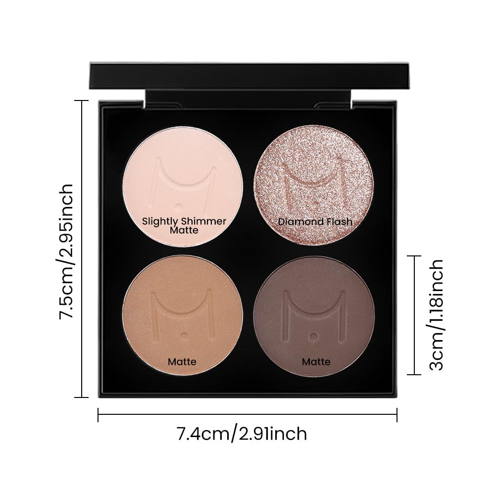 4 Colors Eyeshadow Makeup Palette,Nude Champagne Gold Light Dark Brown Natural Neutral Eye Shadow Palette with Mirror,Long Lasting Naturing-Looking,Waterproof