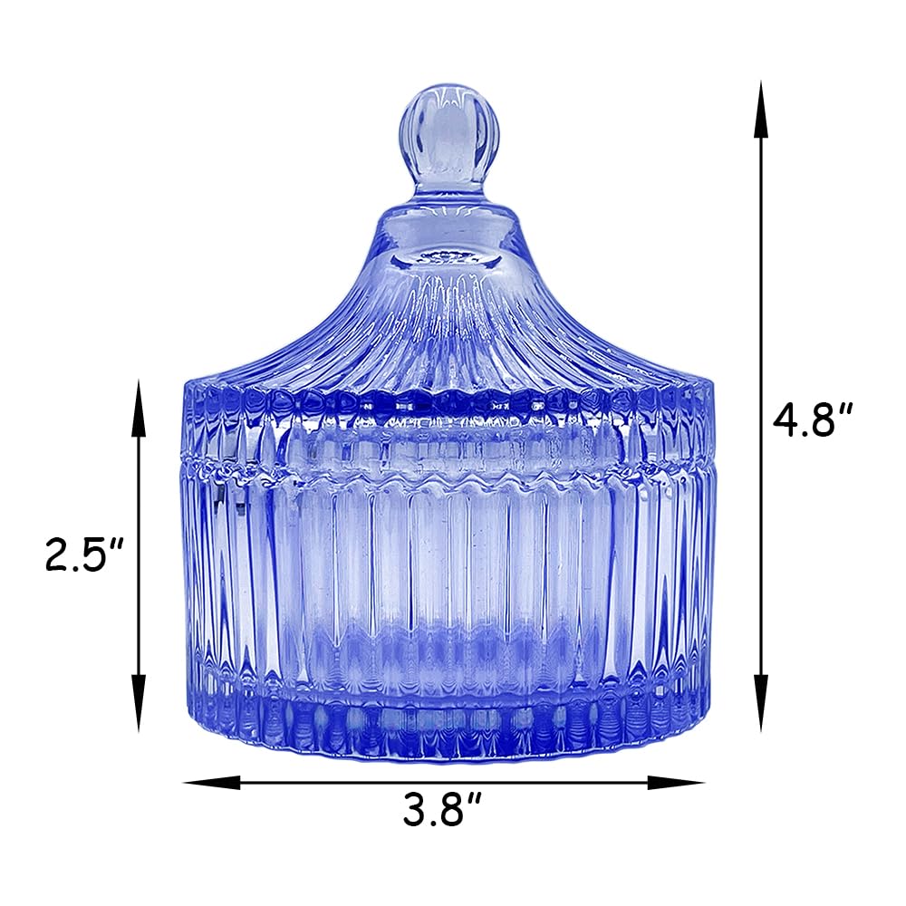 Ultra Soft Powder Puff and Container 3.3" High Density Velvet Dusting Washable Reusable Powder Puff,Body Powder Puff and Glass Jar Holder Loose Powder Box with Puff for Face Makeup(Blue)