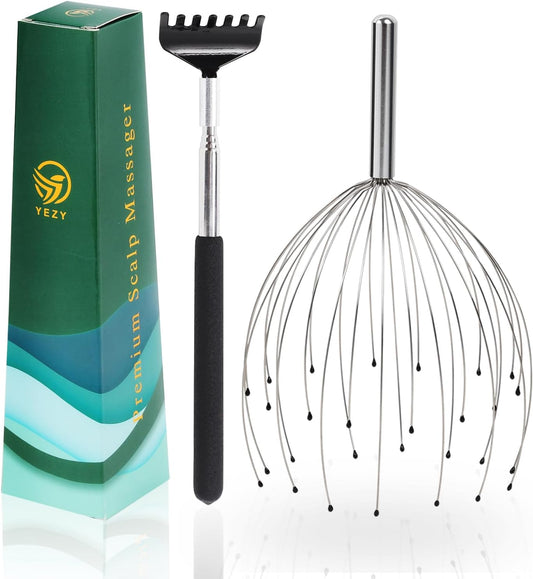 YEZY Head Massager 28 Fingers Head Scratcher Scalp Massager, Back Scratcher, Stocking Stuffers for Scalp Massage Back Massage (Silvery)