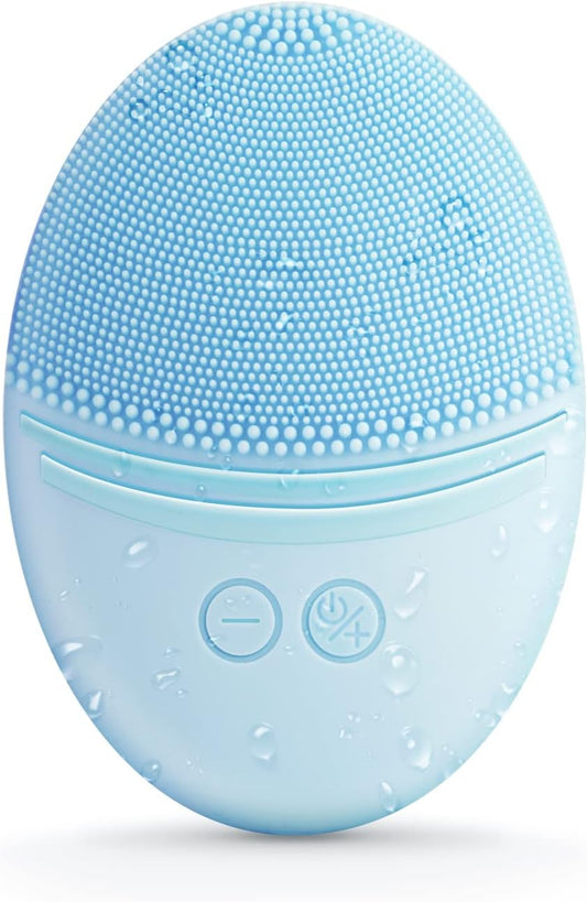 EZBASICS Facial Cleansing Brush, Waterproof Sonic Vibrating Face Brush for Deep Cleansing, Gentle Exfoliating and Massaging, Inductive charging (Blue)