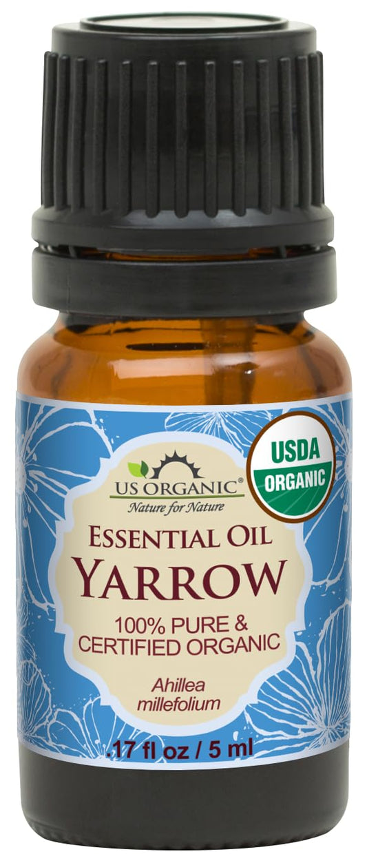 US Organic 100% Pure Yarrow Essential Oil, USDA Certified Organic, Steam Distilled, Achillea Millefolium, Therapeutic Grade, Calming & Soothing, Skin Care & Aromatherapy, Sourced from Bulgaria (5 ml)