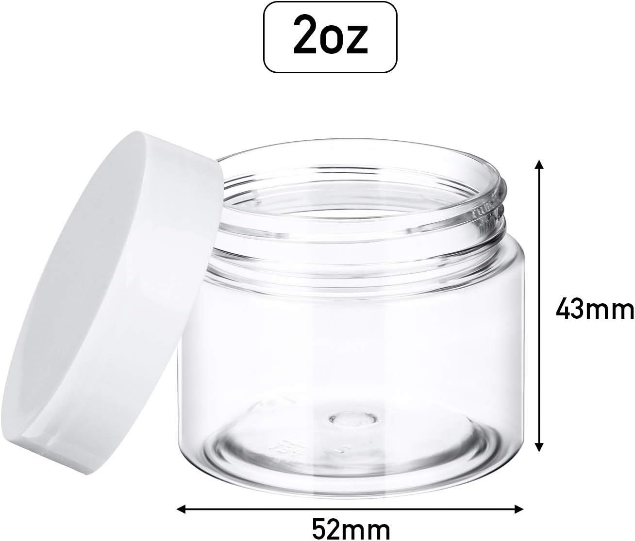 SATINIOR 24 Pieces Empty Clear Plastic Jars with Lids Round Storage Containers Wide-Mouth for Beauty Product Cosmetic Cream Lotion Liquid Butter Craft and Food (White Lid, 2 oz)