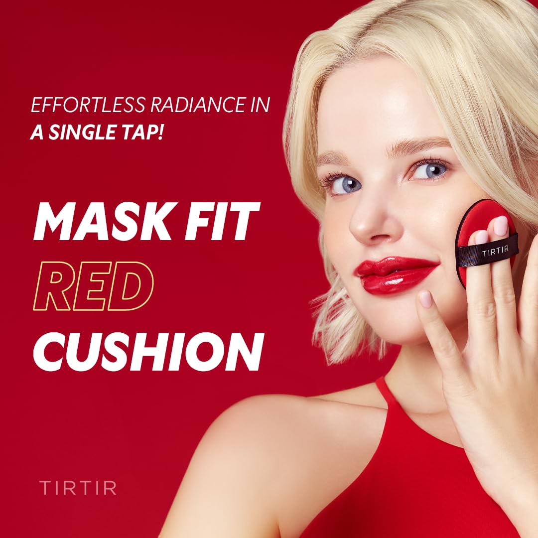TIRTIR Mask Fit Red Cushion Foundation | Full coverage, Weightless, Skin fit, Satin Glow Finish, Korean Makeup BB Foundation, beauty, Tattoo cover up, Buildable (#27N Camel, 0.63 Fl Oz)