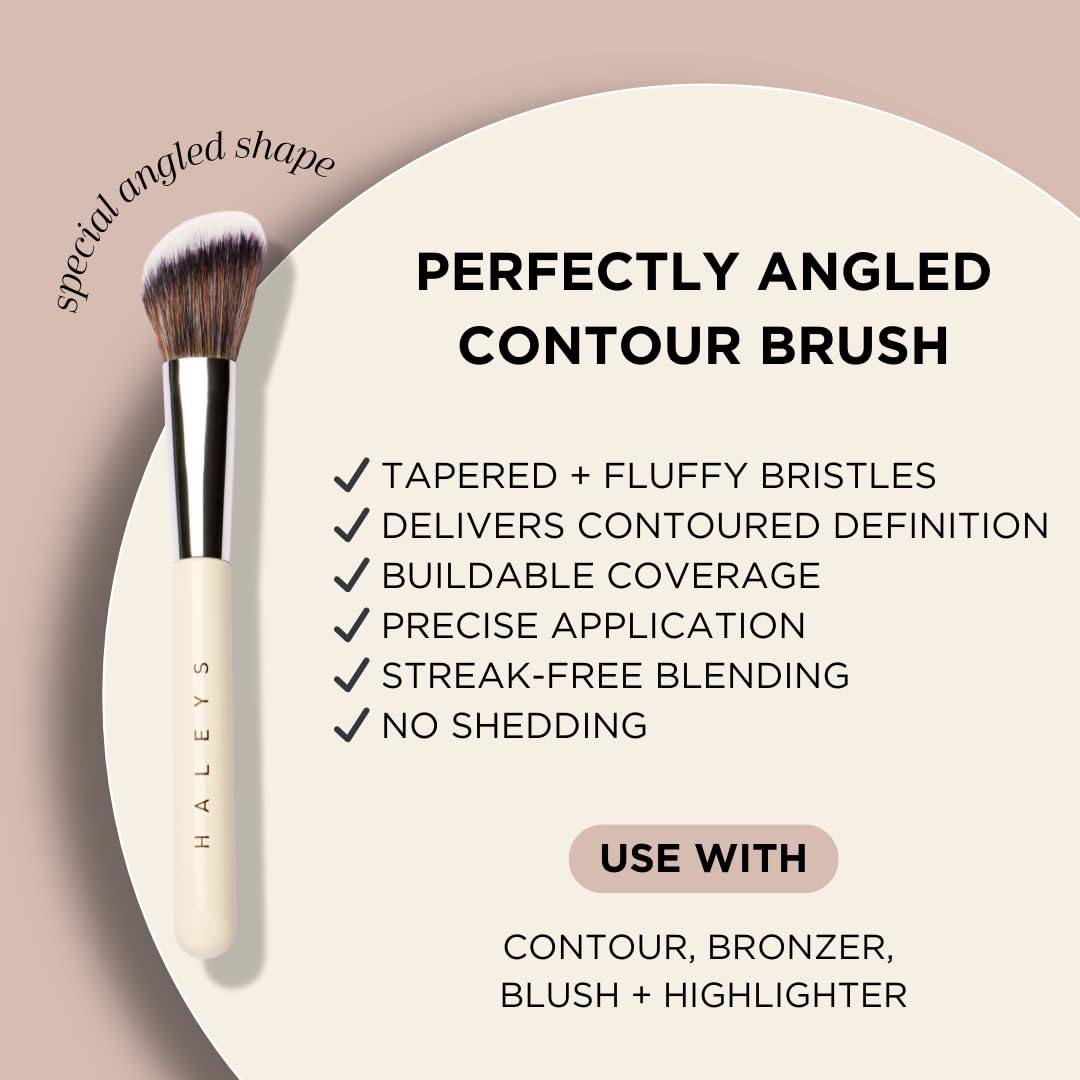 HALEYS Contour Brush VEGAN + CRUELTY-FREE, Angled & Tapered with Fluffy Bristles, Ideal for powder, cream, liquid, Use with blush, contour, bronzer, Sustainable Wood
