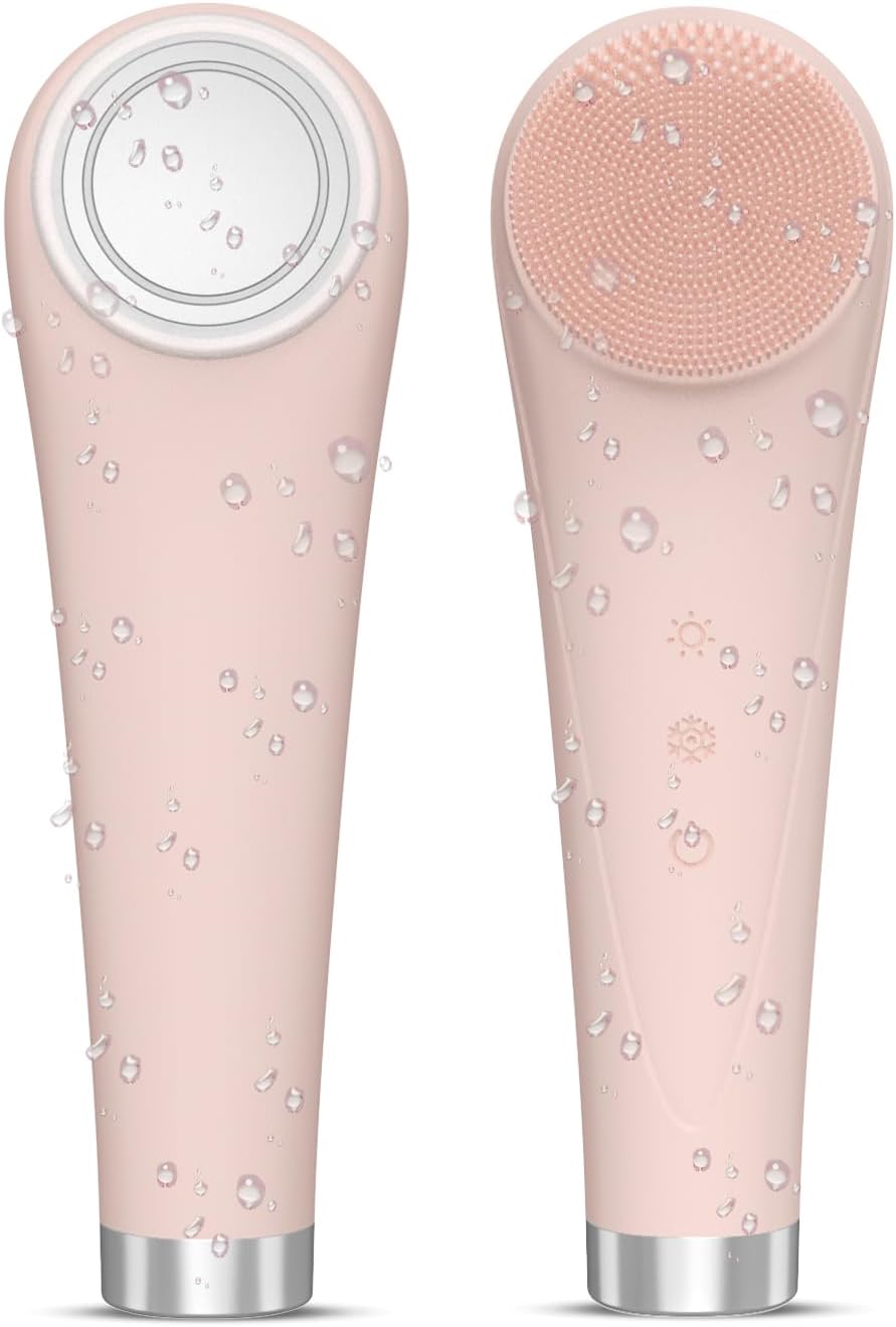 Facial Cleansing Brush,Silicone Face Scrubber,Pore Scrubber for Women Men,IPX7 Waterproof Exfoliating Face Brush,Rechargeable Electric Face Scrub,Pink