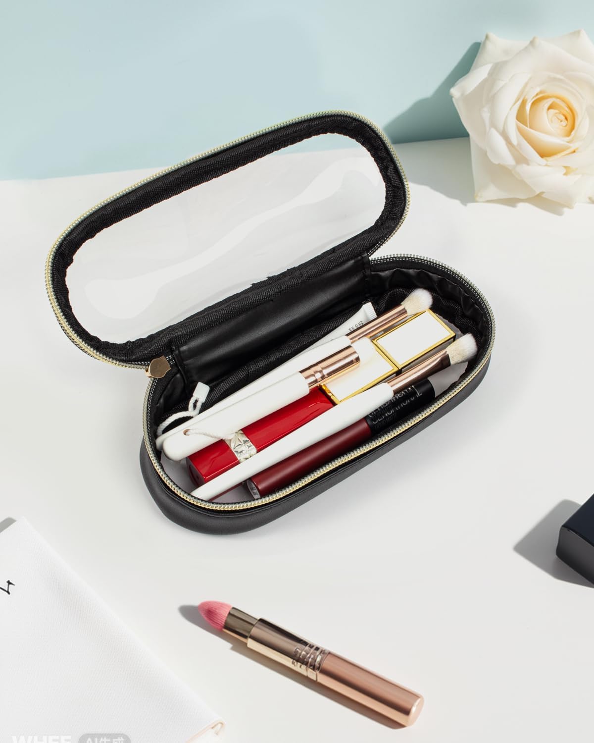 Clear Makeup Bag Small, TSA Approved Portable Toiletry Bag with Zipper Cosmetic Travel Bag Makeup Organizer Case Mini Makeup Pouch for Purse Car Organizer Bag for Women Men