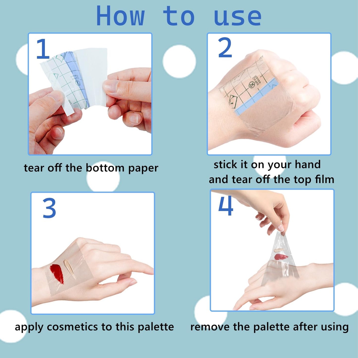 150 Pieces Makeup Hand Palette, Disposable Cosmetics Mixing Palette Foundation Mixing Tray Adhesive Waterproof Transparent Palettes for Makeup Art (2.36 X 2.36 Inch)