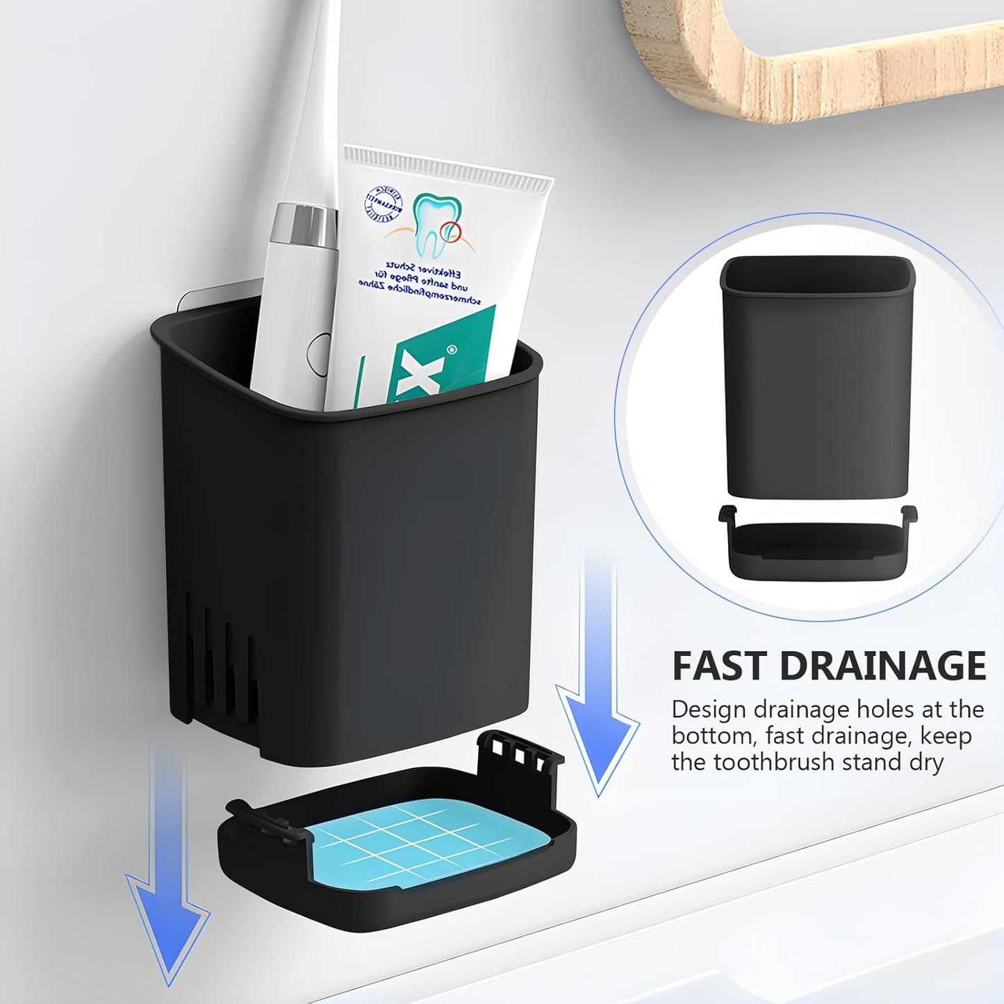 2 Packs Wall Mounted Toothbrush Holders, Self Adhesive Bathroom Toothbrush Wall Holder for Electric Toothbrush, Toothpaste, Razor,Shower Item (Black