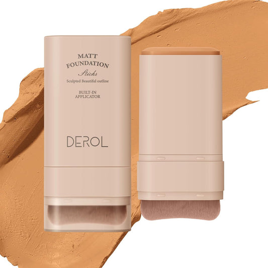Multi-Use Foundation Stick Makeup with Brush,High Coverage Blendable Lightweight Contour Stick,Waterproof Flawless Natural Finish Creamy Foundation Makeup,Longwear Face Makeup Stick(#5)