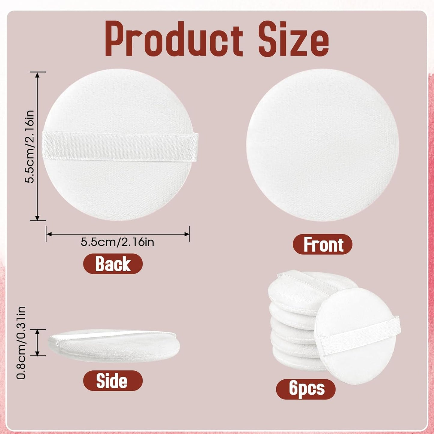 6 PCS Setting Powder Puff, 2 Inch Small Round Makeup Powder Puff Pads with Ribbon Soft Velour Eye Shadow Puff Cosmetic Foundation Blender Sponge Beauty Makeup Tools for Loose Powder & Liquid Cosmetic