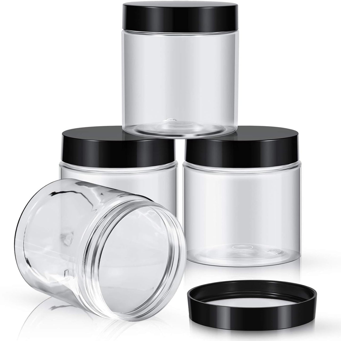 Patelai 4 Pieces Round Wide-mouth Leak Proof Plastic Container Jars with Lids for Travel Storage Makeup Beauty Products Face Creams Oils Salves Ointments DIY Making(8 Ounce,Black)