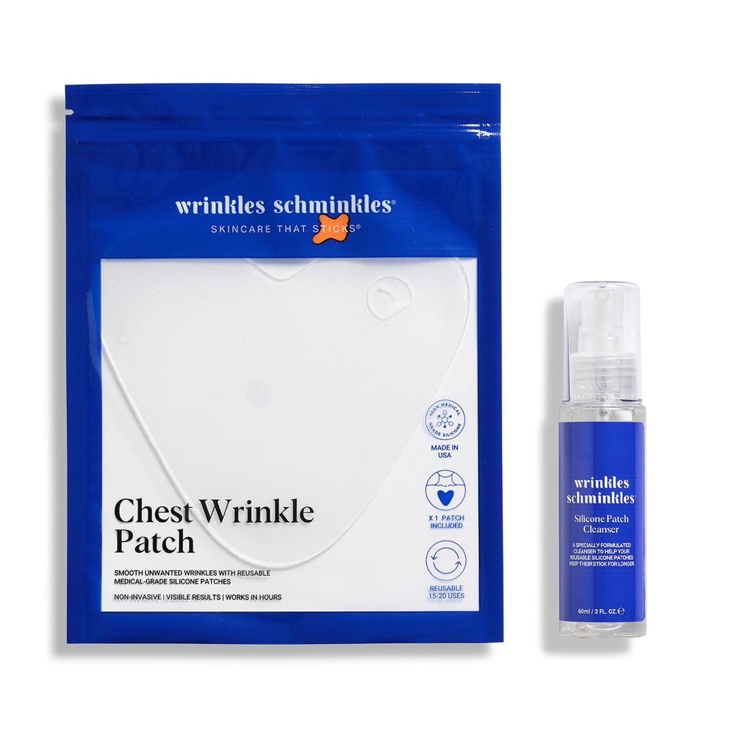 Wrinkles Schminkles Chest Wrinkle Patch & Cleanser Starter Pack - Set of Reusable Chest Silicone Wrinkle Patch + Patch Cleanser (2 oz) Maximise Uses - Smooth & Prevent Chest & Décolletage Wrinkles